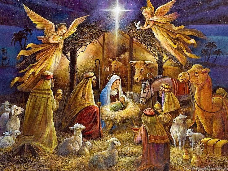Christmas Nativity Mary, Joseph, And The Christ Child Lambs ...