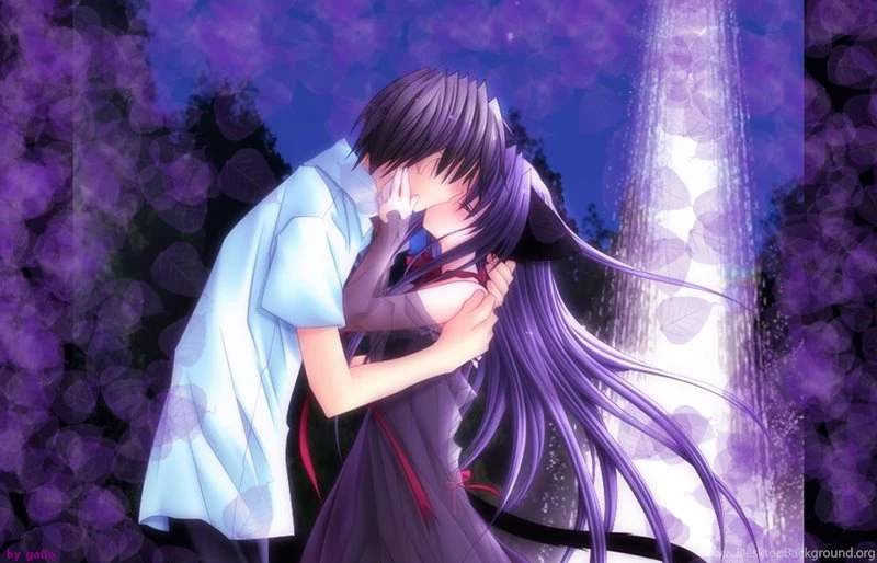 This Is The Colorful Lovers Anime Kiss Lovely Wallpaper Backgrounds ...