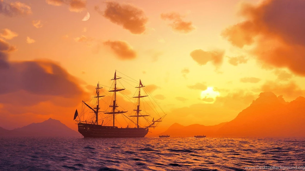 MAGNIFICENT TALL SHIP IN INTENSE SUNSET WALLPAPER (