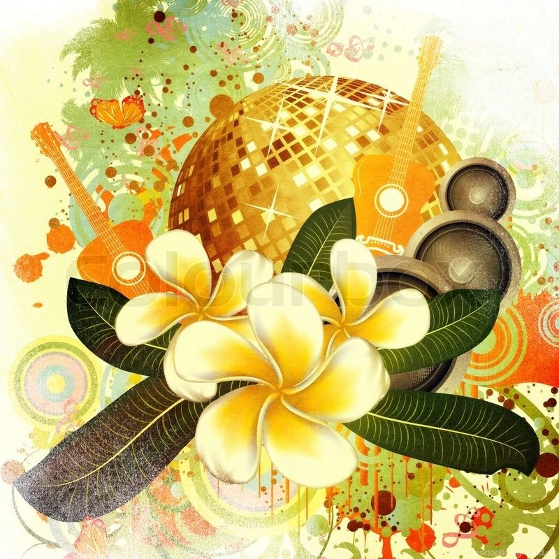 Grunge Tropical Backgrounds With Disco Ball, Palm Trees, White ...