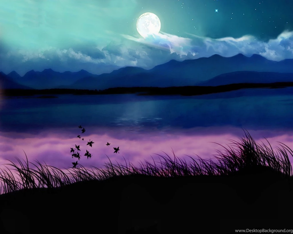 Nature Fantasy Grass Purple Sky And Moon Wallp