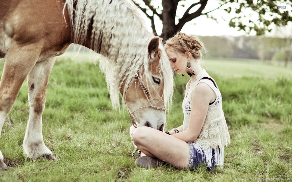 Blonde Girl With A Beautiful Horse ImgMob