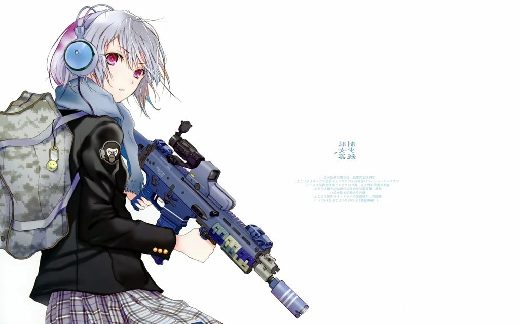Headphones, Girls With Guns, Fuyuno Haruaki, Anime, Simple ...