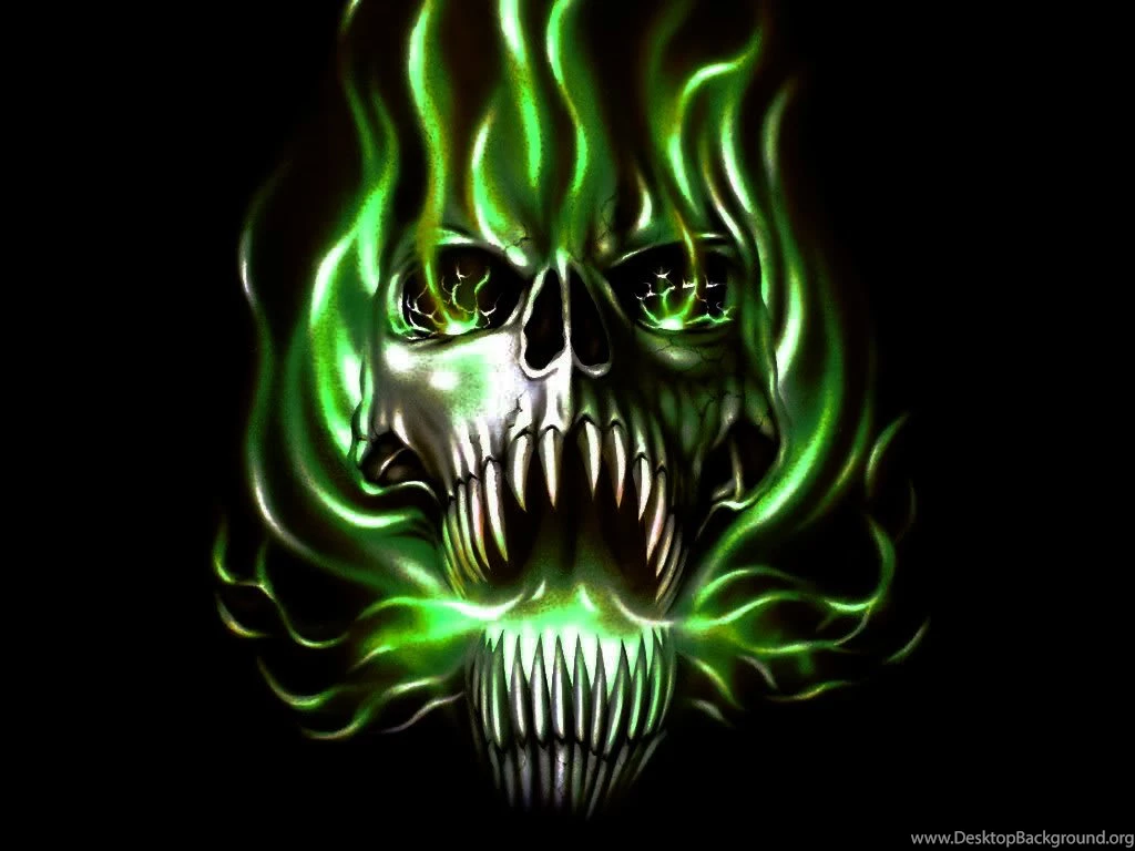 Wallpapers Green Flaming Skulls On Fire 1024x768