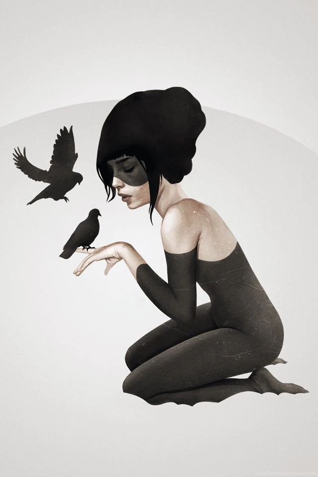 Black Bird Girl iPhone 5 Wallpapers (640x960)