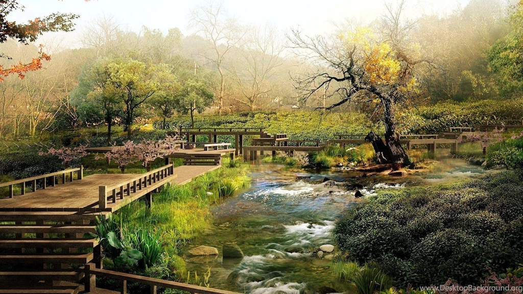 Japanese Garden Wide Desktop Background HD
