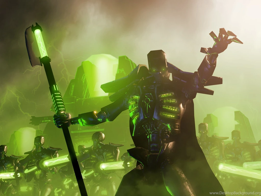 Necron Lord Leads His Army Lots Of Green, Green, Bloom, Green ...