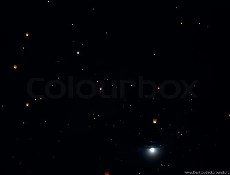Floating Lanterns In Dark Sky On Moon Backgrounds