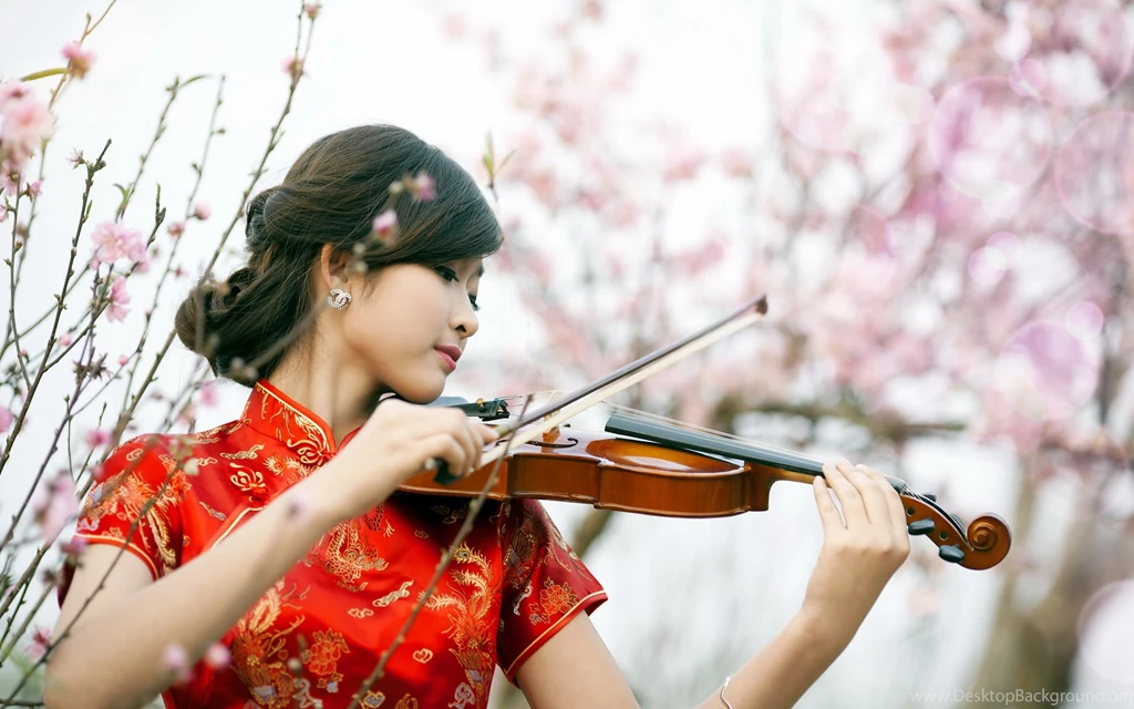 Red Cheongsam Girl Play Violin Wallpaper,Red HD Wallpapers ...