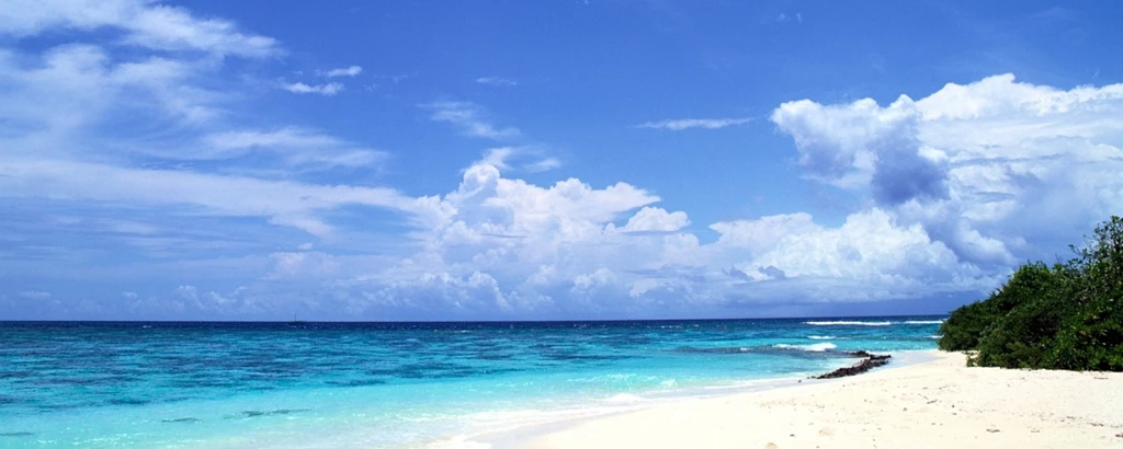 Download Wallpapers 2560x1024 Beach, Sand, Sea, Clouds, Paradise ...