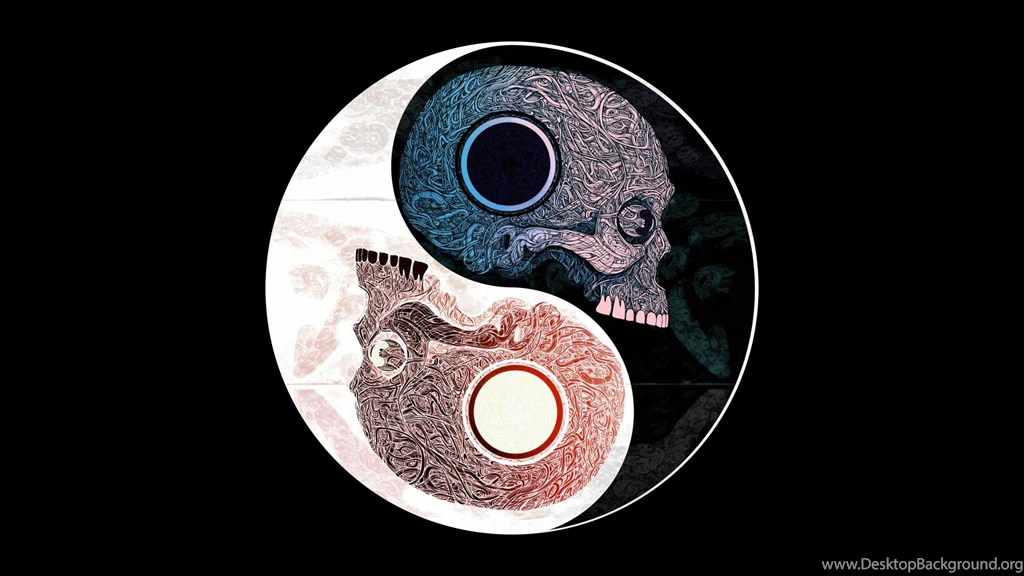Skulls Yin Yang Symbol Pattern Art On Black Backgrounds