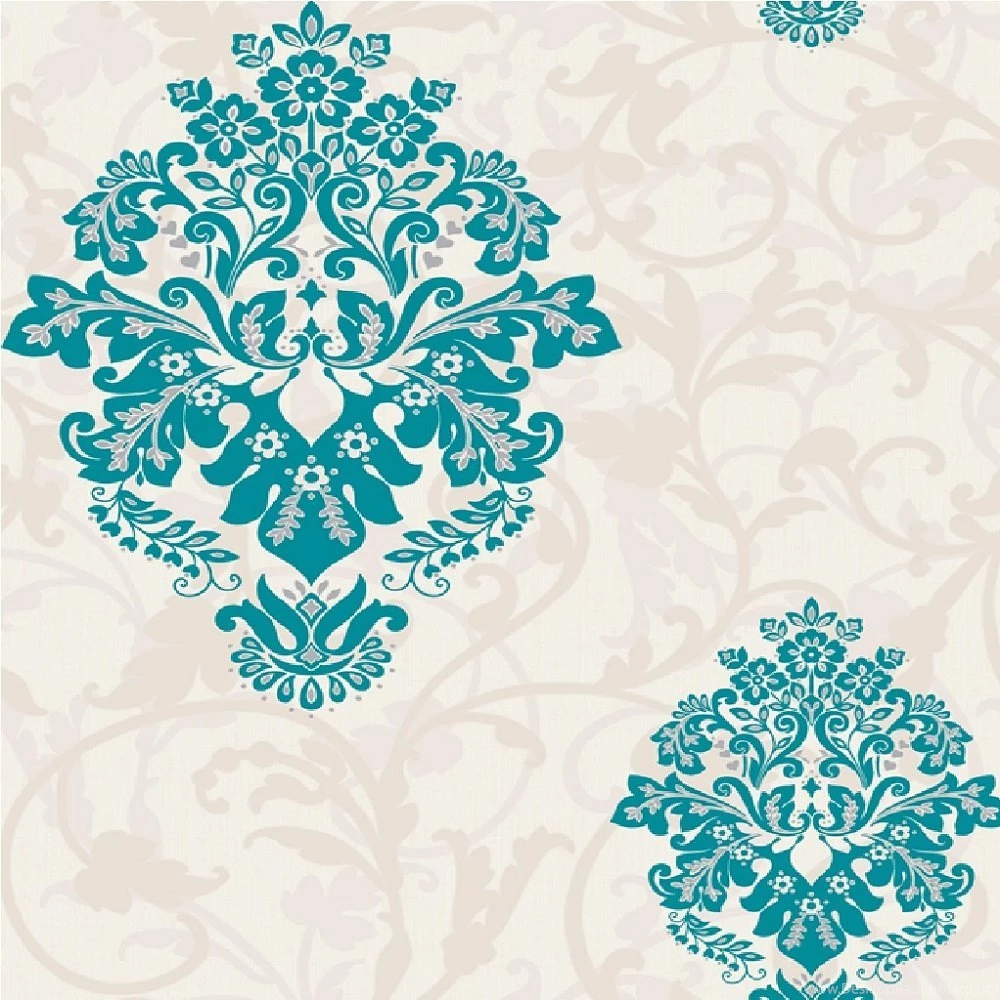 CWV Crown Arabesque Damask Textured Embossed Wallpapers Teal M0548