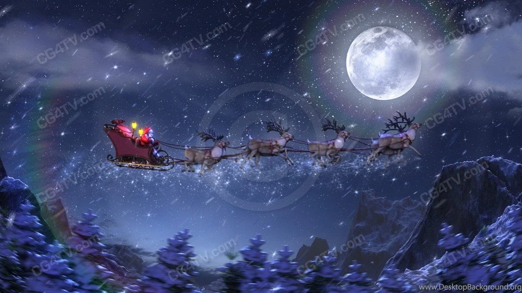 Christmas Animated Background. Santa Rockets Along In His Magical ...