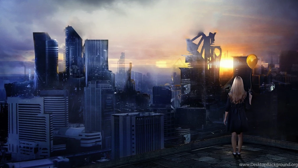 Girl With Ball Looking At The Big City Wallpapers And Images ...
