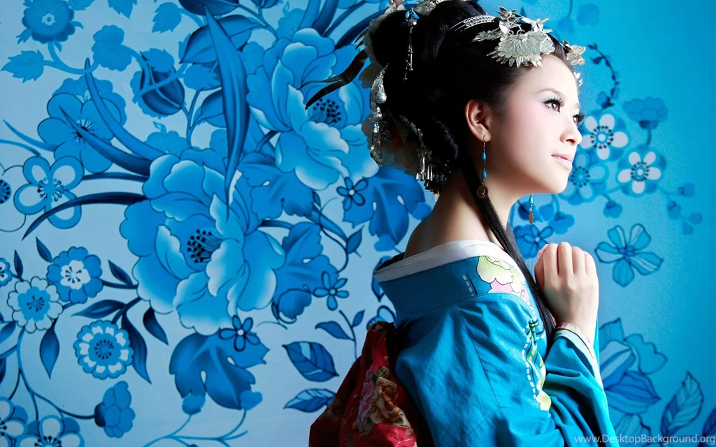 Japanese Woman Wallpapers On Backgrounds Blue Colors 2560x1600 ...