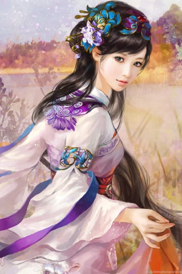 Japanese Woman In Kimono Illustration Wallpapers For iPhone 4S