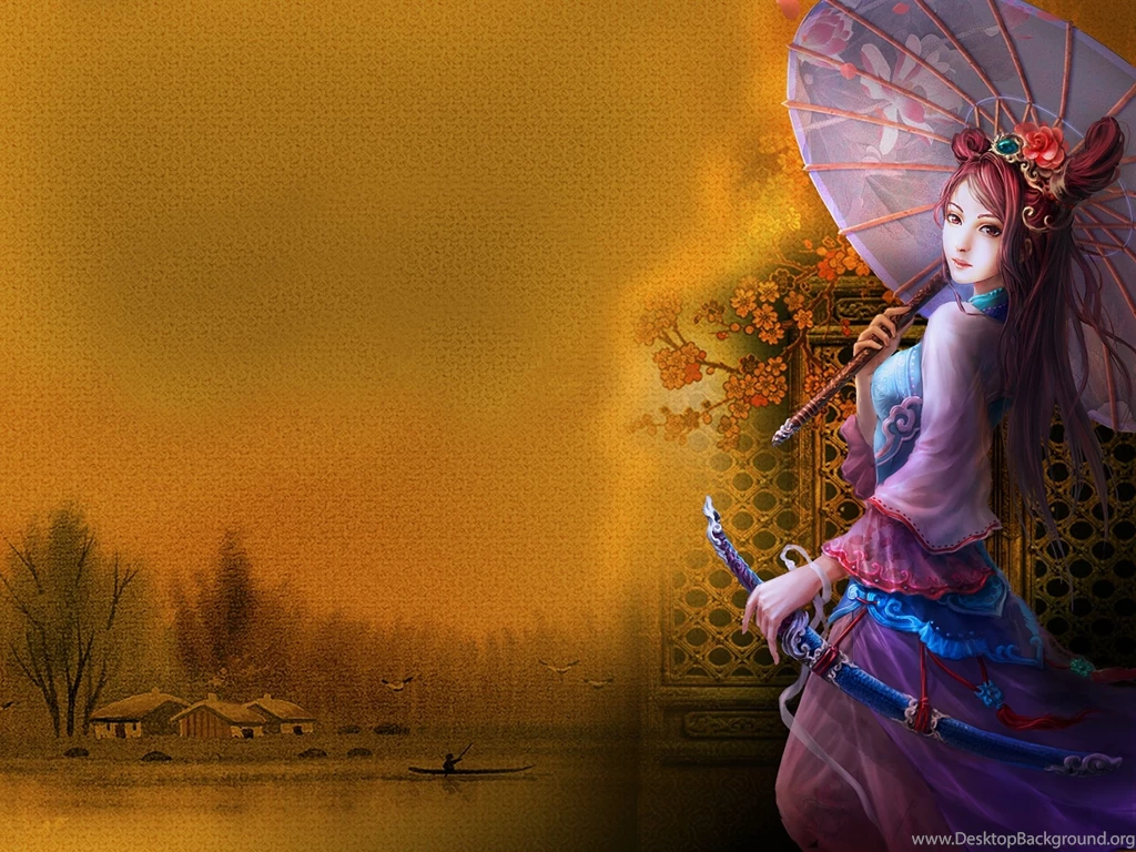 Girl Umbrella Kimono Japan Original Women Art Wallpapers ...