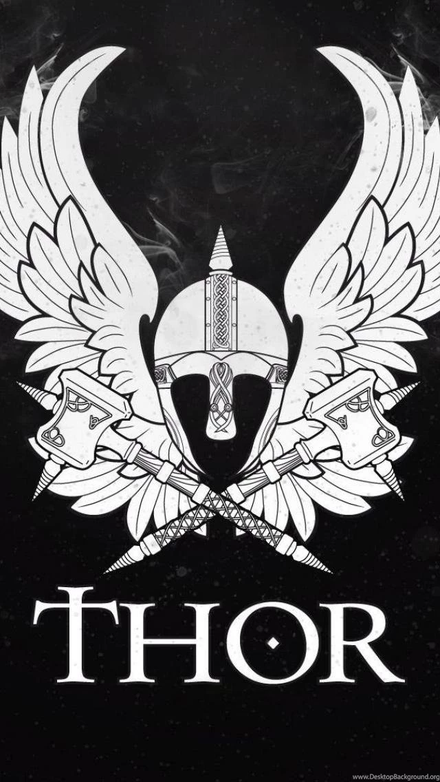 Wings Thor Hammer Helmets Black Backgrounds Symbols Wallpapers
