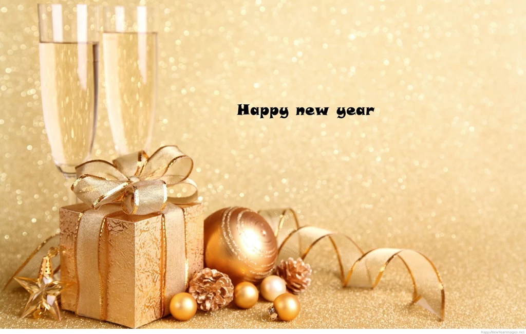 Happy New Year Celebration Champagne And Gift