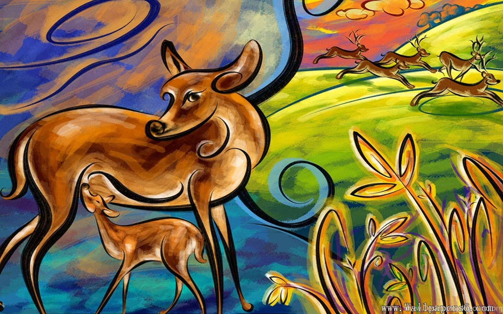 Big Deer And Deerlet － Design Wallpapers   Free Download ...