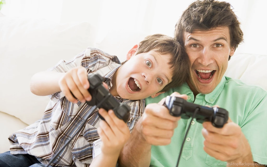 Download Wallpapers 3840x2400 Father, Son, Joysticks, Console, Game ...