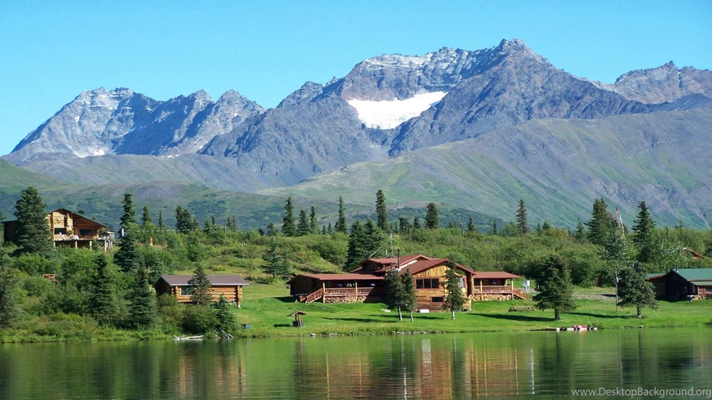 CABINS ON THE LAKE IN ALASKA WALLPAPER (