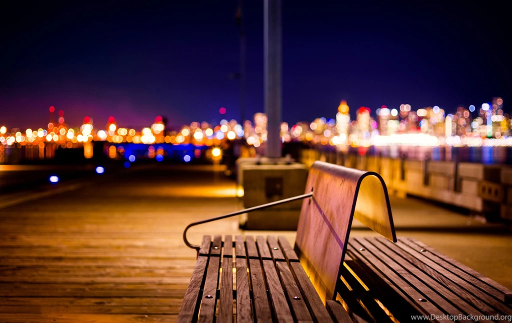 Nature, Splendor, Night, City, City Lights, Bench, Bokeh :: Wallpapers