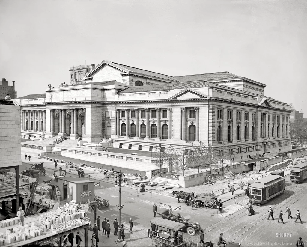 Streets Library Buildings New York City Grayscale Historical ...