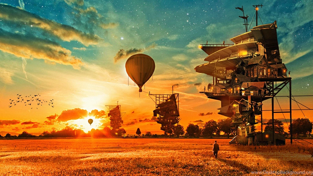 Houses Aerostat Fantasy balloon steampunk abstract wallpaper.jpg