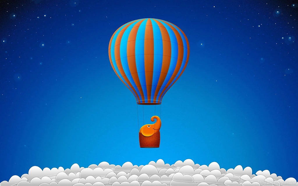 An Eleplant In A Balloon, Clouds Are Under, It Must Be Running ...