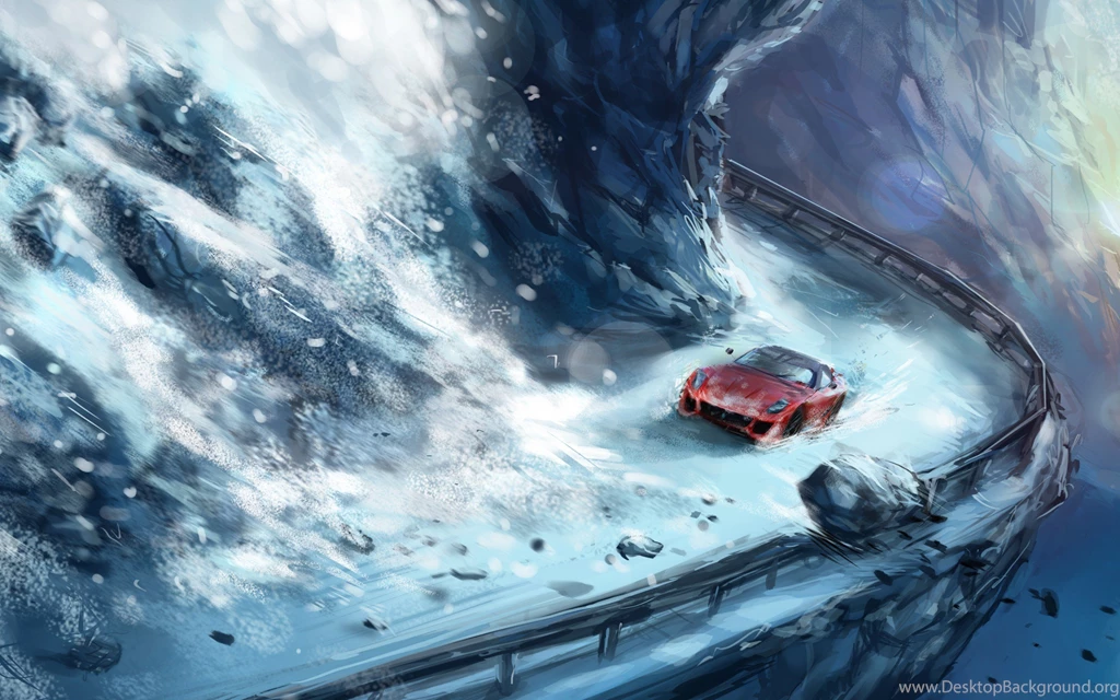 Painting, Car, Mountain, Avalanche, Snow, Road, HD Wallpapers   HD ...