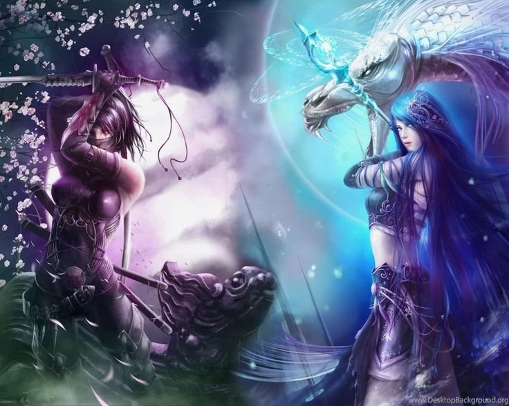 Ninja girl and dragon girl.jpg (1280×1024)
