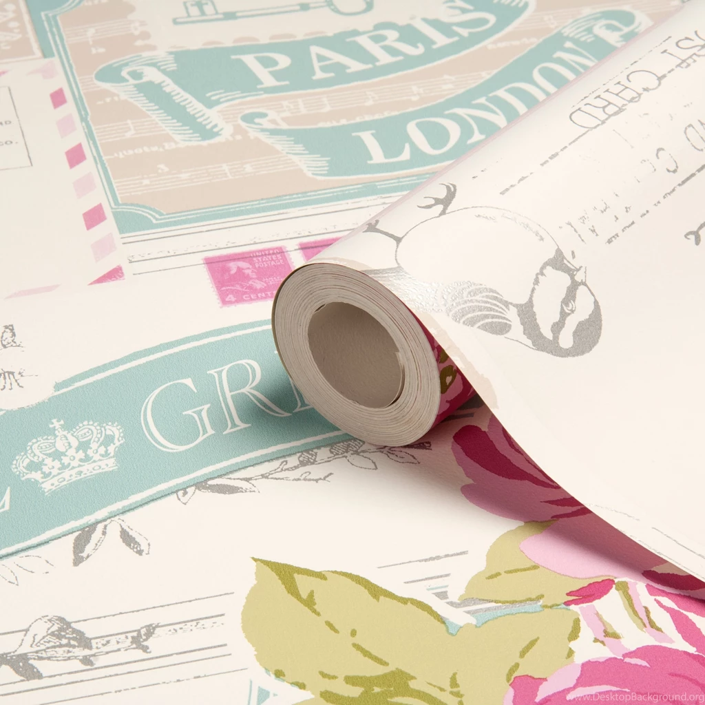 Blue, Green, Pink & White Postcard Rose Mica Wallpapers ...