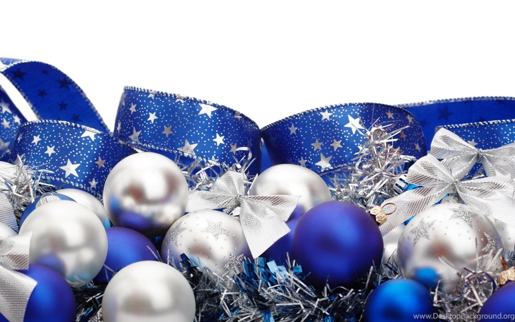 Christmas Bows Globes Tinsel Blue Silver HD Wallpapers   OmWallpapers