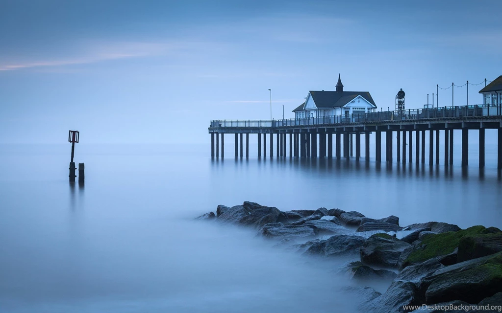 UK England Sea Calm Coast Rocks Pier Wallpapers