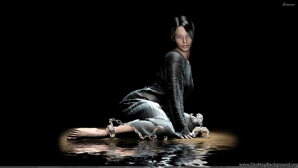 3d Girl Sitting In Water In Black Dress And Black Backgrounds Wallpapers