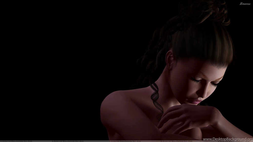 3d Girl Head Down And Eyes Closed With Black Backgrounds Wallpapers