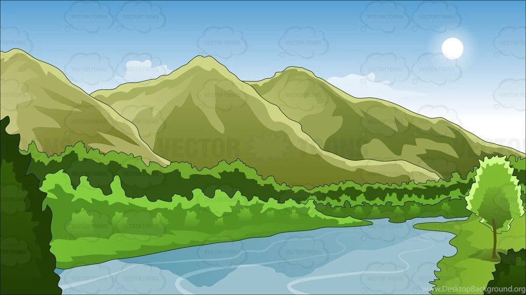 Mountains And River Backgrounds Cartoon Stock Clip Art • Vector Toons