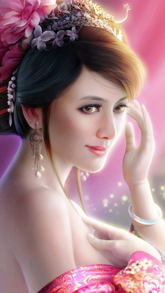 Art Fantasy Girl, Pink Backgrounds iPhone Wallpapers