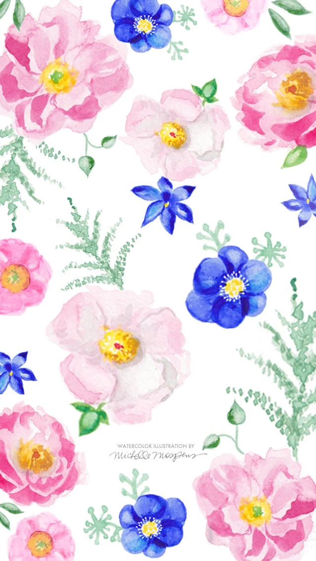 Blue pink floral watercolor cell phone wallpaper.jpg 640×1,136 ...