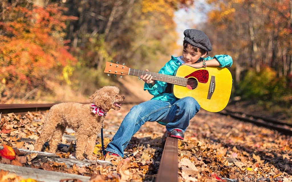 Guitar Boy With Dog HD Wallpapers