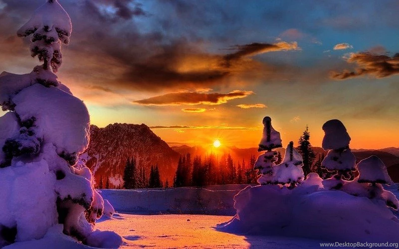 Winter Snow Trees Mountains Sunset Wallpapers Free Desktop ...