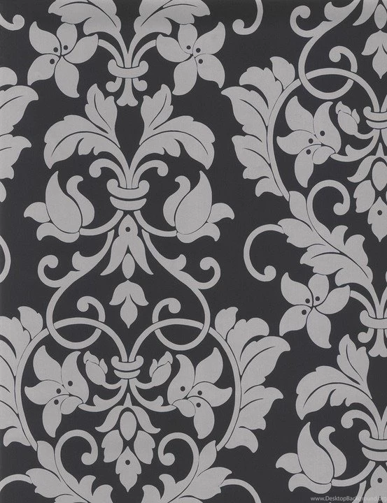 Silver Gray Leaf Scroll Floral Heart Damask Wallpapers