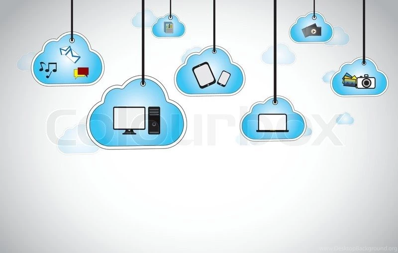 Hanging Blue Clouds With Laptop, Computer, Camera, Smartphone ...