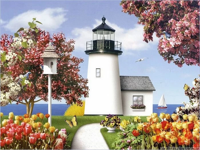 Lighthouse Painting Beautiful Lighthouses Wallpapers 9 Wallcoo.net