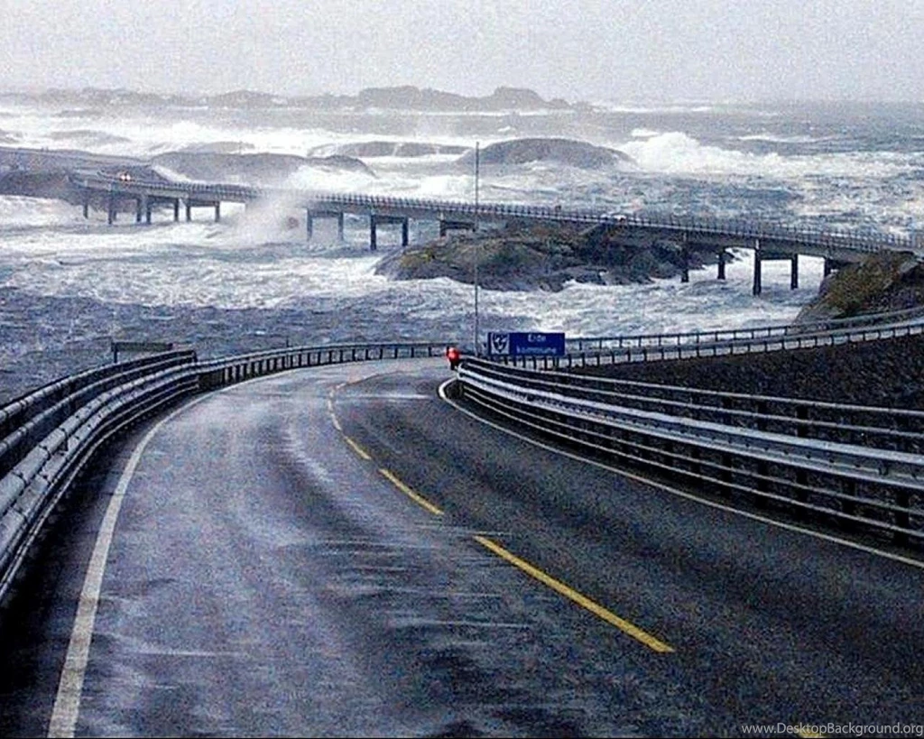 Norway Bridges Rain Roads Sea Wallpapers