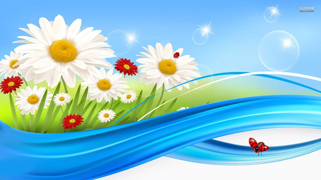 Ladybugs On Daisies HD Desktop Backgrounds