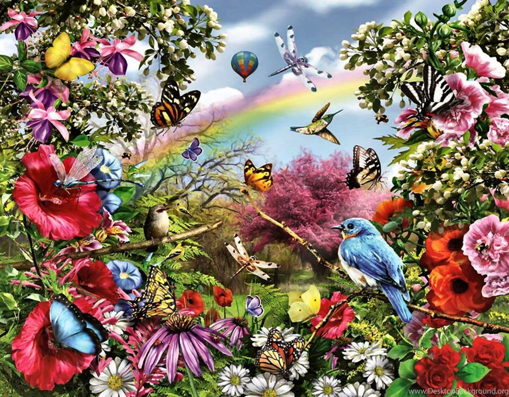 Birds Bluebird Flowers F1 Art Artwork Wide Screen Bird Painting ...