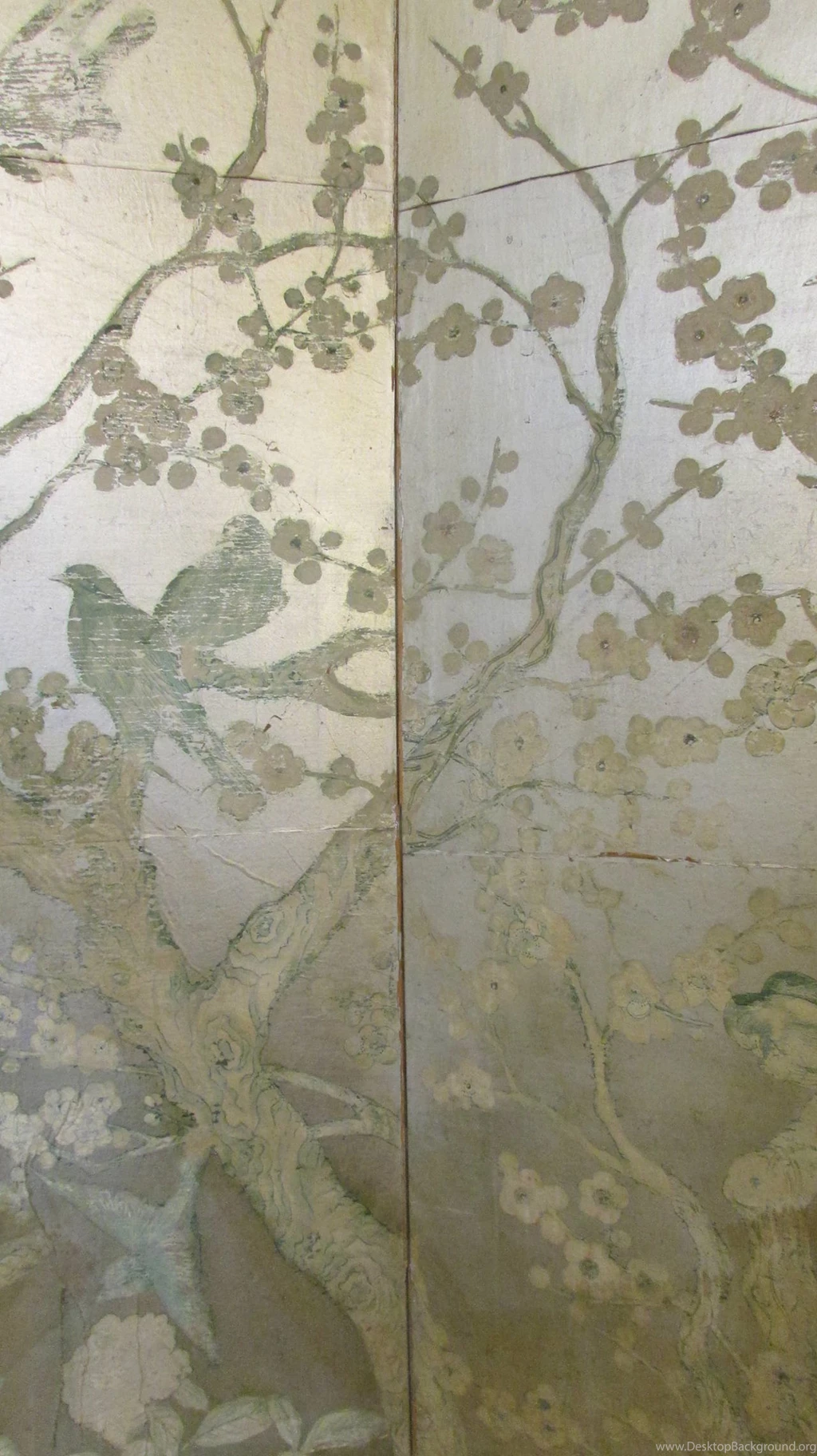 Silver Leaf Chinoiserie Paint Decorated Wallpapers Screen At 1stdibs