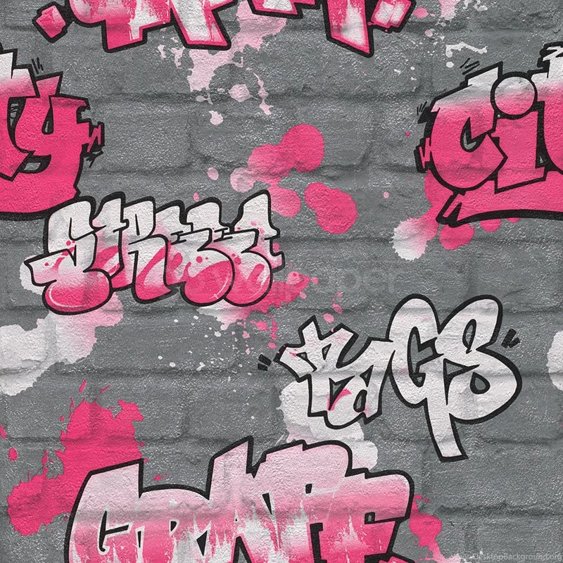 Rasch Urban Graffiti Wallpapers In Silver, Pink & White